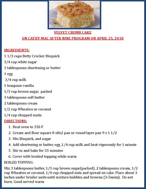 Velvet Crumb Cake Bisquick, Bisquick Velvet Crumb Cake Recipe, Velvet Crumb Cake, Newspaper Recipes, Crumb Cake Recipe, Bisquick Recipes, Recipe For Success, Crumb Cake, Velvet Cake