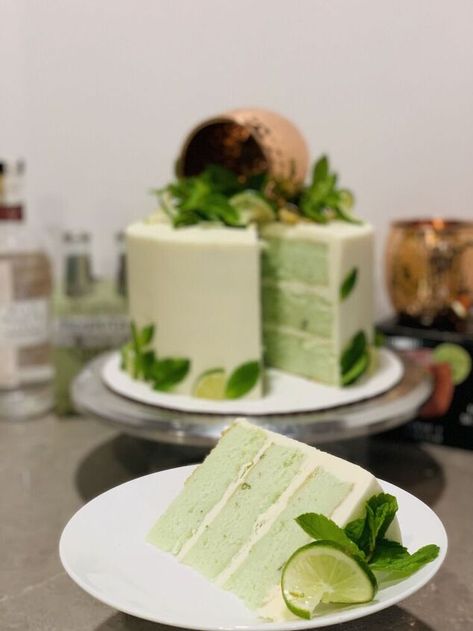 Moscow Mule Cake | Foodtalk Mint Cupcakes, Cake Leveler, Circle Cake, Cream Cheese Eggs, Fresh Mint Leaves, Lime Zest, Moscow Mule, Ginger Beer, Fresh Lime