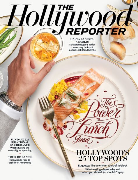 The Power Lunch Issue of The Hollywood Reporter by Luke Lucas, February 1, 2013. Cluttered Background, Polo Lounge, Magazine Design Cover, Power Lunch, Issue Magazine, Food Graphic Design, Hollywood Reporter, Magazine Cover Design, Food Ads