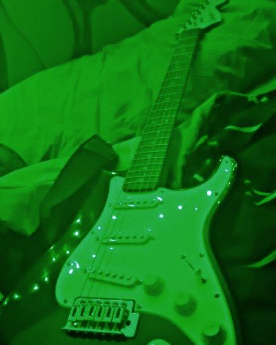 Green Rock And Roll Aesthetic, Dark Green Guitar Aesthetic, Green Rock Aesthetic, Green Guitar Aesthetic, Rock Girl Aesthetic, Green Pfps, Deuce Gorgon, Girls Rockstar, Green Guitar