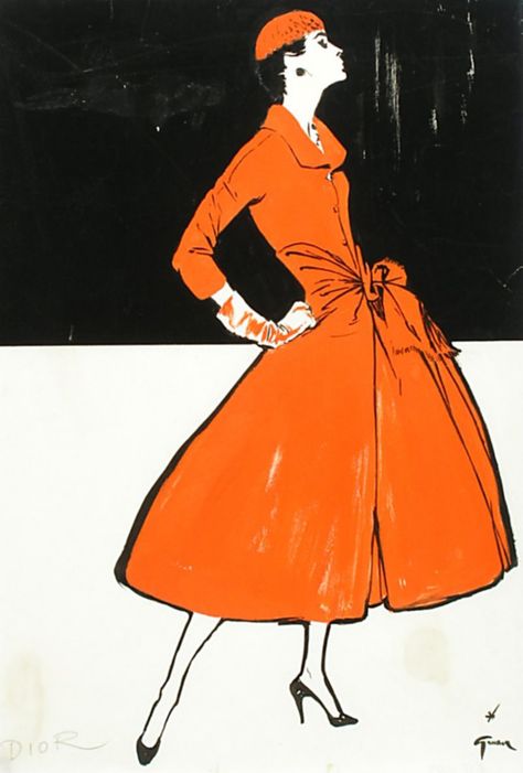 20th century French fashion illustrator, the Red Coat Jacques Fath, Rene Gruau, Dior Collection, Fashion Illustration Vintage, Elsa Schiaparelli, Dior Haute Couture, Pierre Balmain, Fashion Art Illustration, Fashion Illustrator