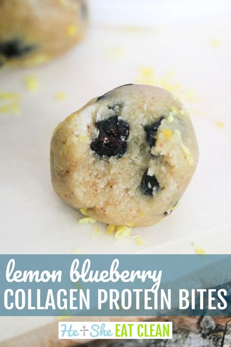 Lemon Blueberry Collagen Protein Bites #eatclean #cleaneating #heandsheeatclean #protein Collagen Bites, Protein Bites Recipe, Keto Recipes For Breakfast, Pancakes Protein, Collagen Recipes, Plant Protein Powder, Little Farmhouse, Baking Stuff, Healthy Protein Snacks