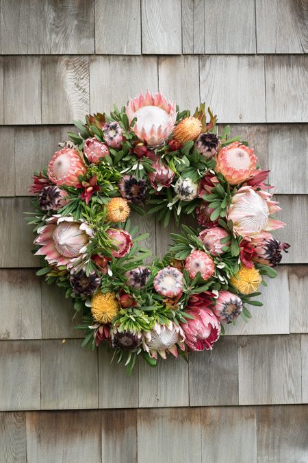 Protea Wreath, Door Decor Wedding, Corporate Flowers, Wedding Spring, Wreath Door, Flower Care, Floral Studio, Orchid Plants, Hawaiian Flowers