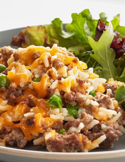 Cheesy Ground Beef and Rice Casserole | Hidden Valley® Ranch Ranch Meatloaf, Ground Beef And Rice Casserole, Cheesy Ground Beef And Rice, Hidden Valley Ranch Recipes, Hidden Valley Recipes, Beef And Rice Casserole, Cheesy Ground Beef, Ground Beef And Rice, Ground Beef Casserole Recipes