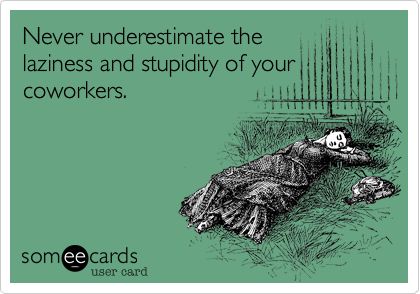 Never underestimate the laziness and stupidity of your coworkers. When Coworkers Ignore You, Lazy Coworkers Funny, Immature Coworkers Quotes, Bad Coworkers, Lazy Coworker, Coworker Quotes, Coworker Humor, Workplace Quotes, Workplace Humor