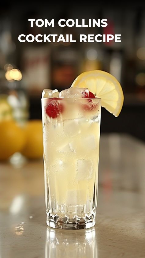 Indulge in the refreshing taste of a classic Tom Collins cocktail with this easy-to-follow Tom Collins recipe. This iconic gin-based drink is perfect for any occasion - whether you're hosting a summer soiree or simply unwinding after a long day. With its citrusy and bubbly goodness, the Tom Collins cocktail is sure to become your go-to favorite. Mix up this delightful concoction and treat yourself to a moment of pure bliss. Tom Collins Recipe Vodka, Vodka Collins Recipe, Drinks With Gin, Tom Collins Drink, Tom Collins Drink Recipes, Gin Collins, Tom Collins Recipe, Tom Collins Cocktail, Classic Tequila Cocktails