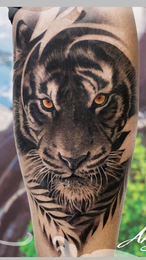 Tattoo Calf, Tiger Face Tattoo, Tattoos Nature, Hand Tatto, Tiger Tattoo Sleeve, Tier Tattoo, Chinese Dragon Tattoos, Panther Tattoo, Tiger Tattoo Design