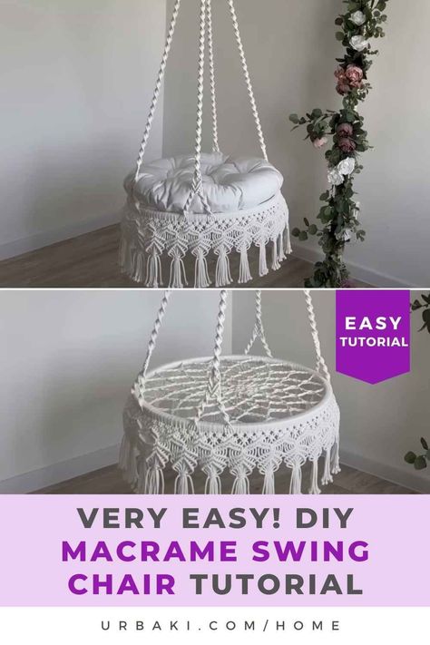 In this tutorial, we will guide you through the steps to create a stunning macramé swing chair that will add a touch of bohemian elegance to any space.Get ready to unleash your creativity and embark on a rewarding journey of crafting your very own swing chair.Macramé, a traditional crafting technique that involves knotting cords together, has gained immense popularity for its intricate designs and versatility... Macrame Chair Seat Diy, Easy Diy Macrame, Macrame Chair, Macrame Hanging Chair, Macrame Chairs, Crochet Baby Sweater Pattern, Macrame Swing, Indoor Swing, Baby Sweater Patterns