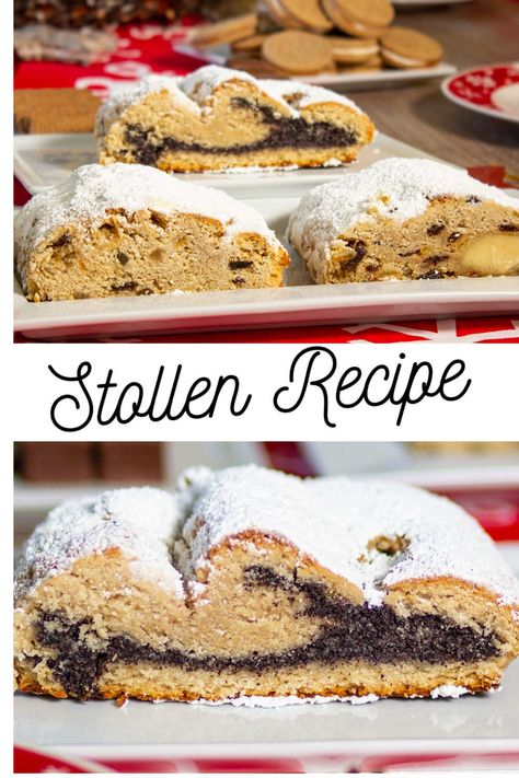 Stollen - is it bread or is it a cake? I can't really tell but everyone loves stollen, especially the Dresden Stollen. You can fill it with raisins or chocolate or with a poppyseed filling. The cherry on top is a string of marzipan rolled into the dough - so good! 😋 If you make it from scratch, the spices will come out much better than with the store-bought version! #stollen #stollenbread #christmasstollen #christmasbread #christmasbaking #christmascake #holidays #germanchristmas Christmas Stollen Recipe, Stollen Bread, Christmas Stollen, Stollen Recipe, Lemon Water Health Benefits, German Cooking, Christmas Eats, Candied Lemon Peel, Lemon Health Benefits