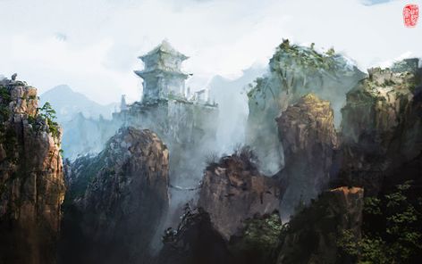 Fantasy Training Grounds, Mountain Fortress, Training Grounds, Conceptual Artwork, Petrified Forest, Avatar World, Samurai Art, Illustration Inspiration, Digital Artists