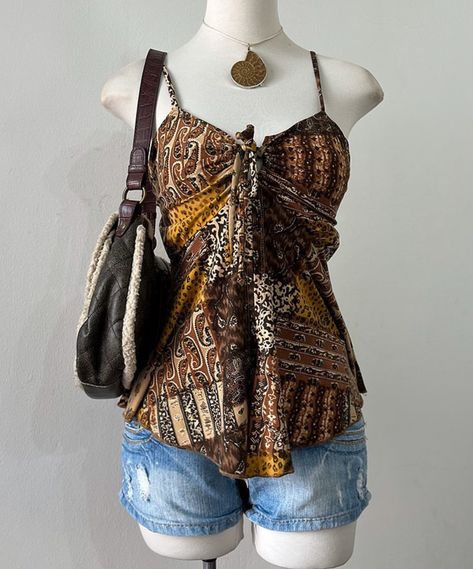 Y2k Boho Outfits, Boho Y2k Outfits, Y2k Hippie Outfits, Y2k Summer Fits, Bamboo Outfit, Carribean Outfits, Funky Tops, Earthy Clothes, Halter Outfit