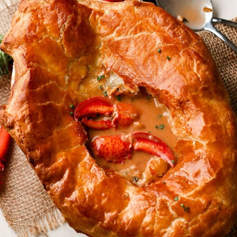 Seafood Potpie, Lobster Pot Pie Recipe, Crudo Recipe, Lobster Pie, Lobster Pot Pie, Salmon Crudo, Lobster Pot Pies, Seafood Pot Pie, Soy Dressing