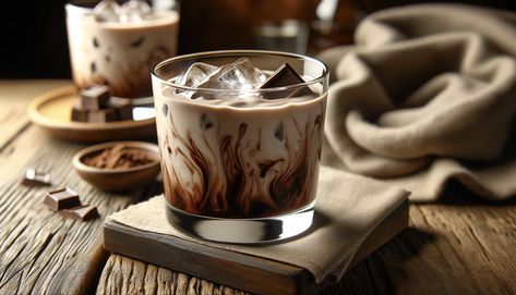 Chocolate White Russian - MyBartender Chocolate White Russian, Drinks Made With Tequila, White Russian Drink, Bartending Tips, Snickers Candy Bar, Creamy Cocktails, Caramel Vodka, Chocolate Liqueur, White Russian