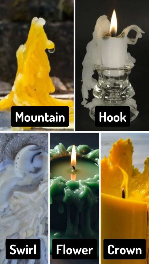 Click this pin to explore the pictures of melted candle wax and complete guide that we put together about Candle Wax Reading. Dive deep into the art of interpretation. You will learn to distinguish patterns in the burnt wax of your candle spells, including shapes such as mountains, hooks, swirls, flowers, crowns, bubbles, springs and more. Click to learn more! Wax Reading Witchcraft, Binding Candle Spell, Wax Reading Candle, Candle Wax Reading Meanings, Candle Magic Wax Reading, Candle Wax Dripping Meaning, Candle Wax Reading, Wax Reading, Candle Coloring