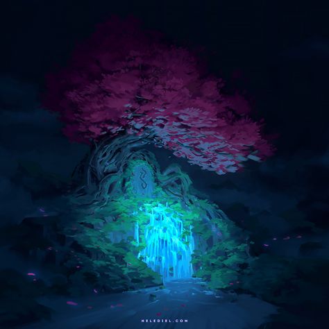 ArtStation - Healing Water, Nele Diel Healing Water, Outdoors Aesthetic, Glowing Mushrooms, Water Aesthetic, Healing Waters, Water Art, Mushroom Art, Get High, Dark Wood