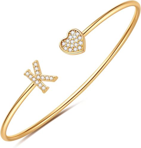 Gold Initial Heart Bracelets for Women Girls, 14K Gold Plated Gold Cuff Bangle Bracelets for Wome... | Amazon (US) Cheap Rose Gold Heart Bracelets, Gold Nickel-free Heart Bracelet For Gift, Yellow Gold Heart Bracelet In Metal, Valentine's Day Yellow Gold Tarnish-resistant Bracelet, 14k Gold Heart-shaped Bracelet For Valentine's Day, Low Rise Baggy Jeans, Abercrombie Kids, Cuff Bangle Bracelet, Gold Cuffs