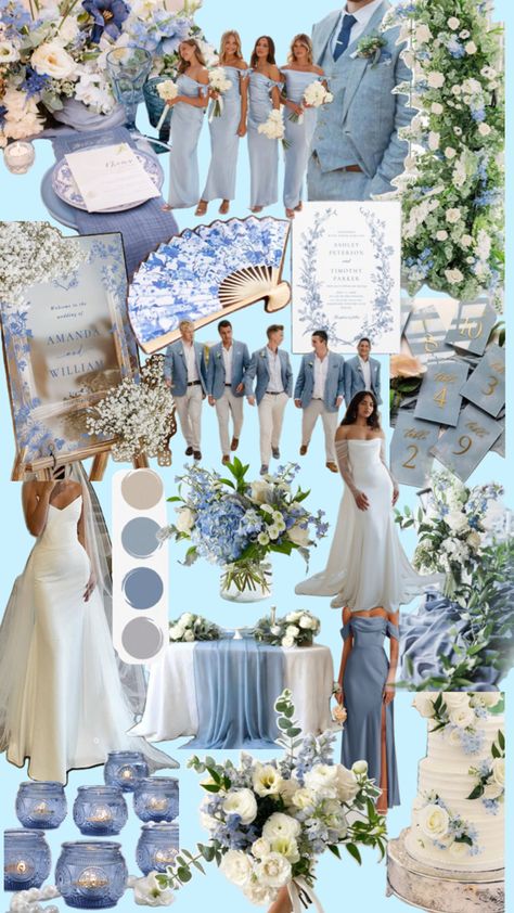 Blue For Wedding Color Schemes, Pastel Blue And Champagne Wedding, Blue Pink And Gold Wedding Theme, Hamptons Wedding Theme, Silver Blue Wedding Theme, Teal Aesthetic Wedding, Navy And Pearl Wedding, Sky Blue And Gold Wedding Theme, Coastal Blue Wedding Color Palettes