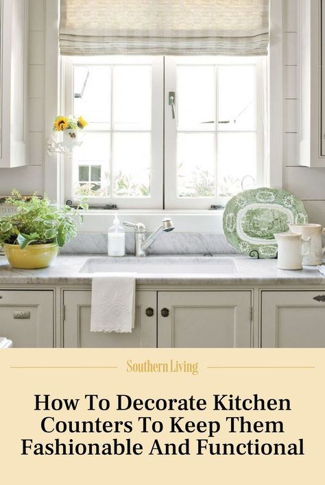 Who says you have to choose between pretty and practical? Use these tips on how to decorate your kitchen counters, while still keeping the space clean and functional. #decor #homedecorations #kitchendesign #kitchencounter #homedecorideas #interiordesign #southernliving Kitchen Plants Decor Counter Tops, How To Decorate Your Kitchen Counters, How To Style Kitchen Countertops, Styling Kitchen Countertops, Style Kitchen Countertops, Kitchen Plants Decor, How To Decorate Kitchen Counters, Corner Kitchen Sink, Interior Design Secrets