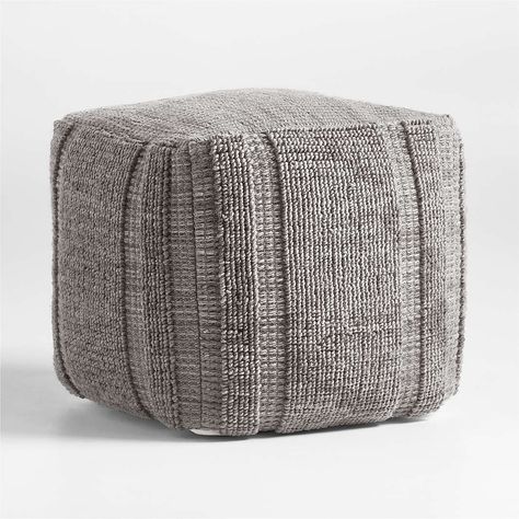 Poufs | Crate & Barrel Pouf Ottoman Living Room Ideas, Pouf Ottoman Living Room, Small Round Ottoman, Baby Hunter, Faux Olive Tree, Natural Ceramic, Modern Ottoman, Square Pouf, Cube Ottoman