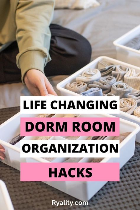 Obsessed with these dorm room storage ideas!! Some of the best dorm organization tips I've seen coming from a college sophomore Dorm Organization Ideas, College Dorm List, College Dorm Storage, Dorm Room Organization Storage, Luxury Dorm Room, College Dorm Checklist, College Dorm Organization, Dorm Checklist, College Dorm Room Inspiration