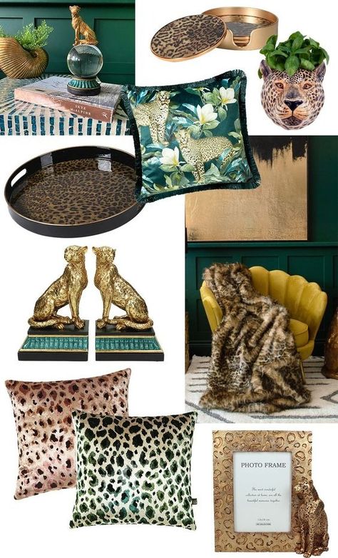 How to Incorporate the Mob Wife Aesthetic into Your Home Decor | SampleBoard Black White And Leopard Bedroom, Leopard And Floral Decor, Animal Print Room Ideas Bedrooms, Cheetah Print Home Decor, Animal Print Living Room Ideas, Leopard Bedroom Decor, Leopard Print Furniture, Leopard Office, Latest Wooden Bed Designs