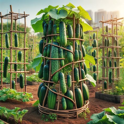 Get a big harvest: 9 cucumber trellis and support ideas Cucumber Trellis, Vegetable Garden, Cucumber, Quick Saves