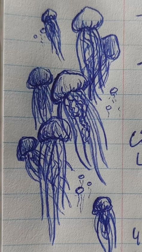 Lined Paper, Jellyfish, Drawing Ideas, Sketch, Pen, Writing, Blue