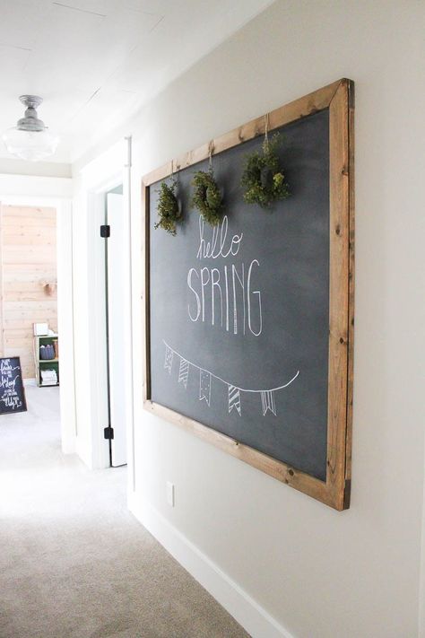 How to Make your own Large Hanging Chalkboard Style Hallway, Chalkboard Inspiration, Ny House, Farmhouse Hallway, Hanging Chalkboard, Hallway Makeover, Farmhouse Entry, Garage Entry, Everyday Decor