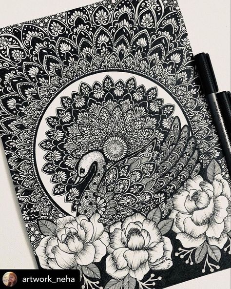 Mandala Bride, Hard Mandala Art, Peacock Mandala Art, Mandala Creative, Easy Mandala Drawing, Boho Art Drawings, Mandala Art Therapy, Seni Dan Kraf, Zen Doodle Art