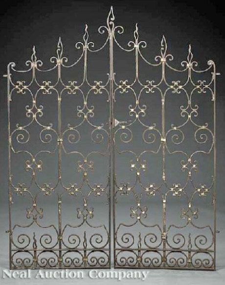 wrought iron gate Spanish Ironwork, Rod Iron Fences, Ornamental Iron Gates, Courtyard Gate, Gothic Ornament, Wrought Iron Garden Gates, Perimeter Security, Iron Garden Gates, Rod Iron