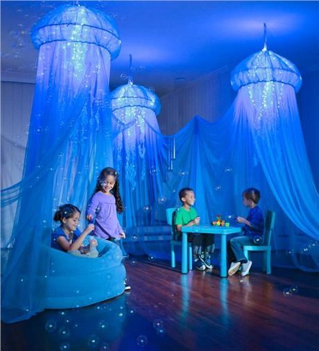 Aquaglow Light-Up  Jellyfish Hideaway Hideaway Bed, Ocean Room, Mermaid Bedroom, Canopy Bedroom, Murphy Bed Plans, Mermaid Room, Sensory Rooms, Sensory Room, Sparkling Lights