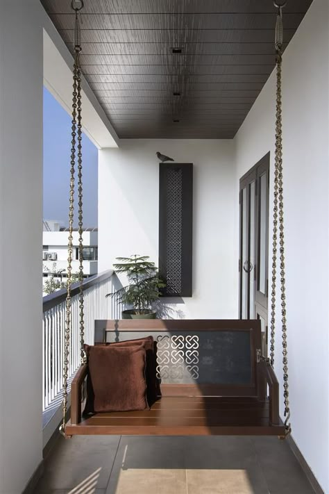 Room Swing, Small Balcony Design, Indian Home Interior, Ethnic Home Decor, Room Door Design, Small Balcony Decor, Apartment Balcony Decorating, Bedroom Furniture Design, Balcony Design