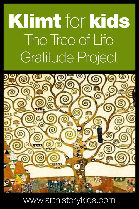 Gustav Klimt for Kids – The Tree of Life Gratitude Project — Art History Kids Art History Projects For Kids, Homeschool Art Projects, Gratitude Tree, Art History Lessons, Tree Outline, Gustav Klimt Art, Klimt Art, History Project, Tree Of Life Art