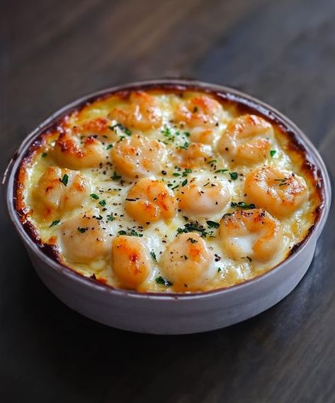 Shrimp Gratin, Quick Lunch Recipes, Juicy Shrimp, Garlic Shrimp, Quick Lunches, Saint Jacques, People Together, Creamy Sauce, Simple Elegance