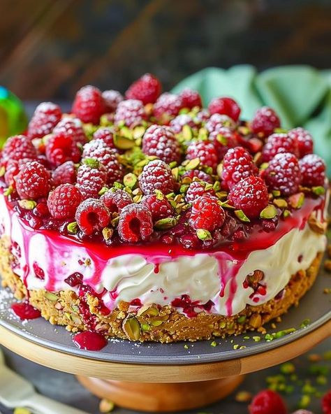 Pistachio Cheesecake Recipe, Moist Fruit Cake Recipe, Fall Cheesecake, Creamy Cheesecake Recipe, Cake Step By Step, Raspberry Pistachio, Cheesecake Cake Recipes, Air Fryer Recipes Dessert, Pistachio Cheesecake