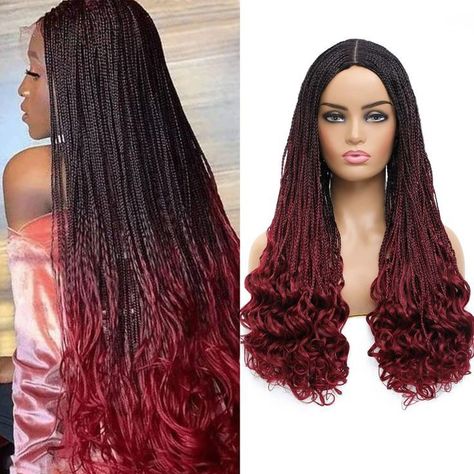 Red Box Braids With Curly Ends, Red Ombre Braids Black Women, Red Braids For Black Women, Box Braids With Curly Ends, Red Burgundy Hair Color, Burgundy Box Braids, Braids With Curly Ends, Rasta Hair, Red Box Braids