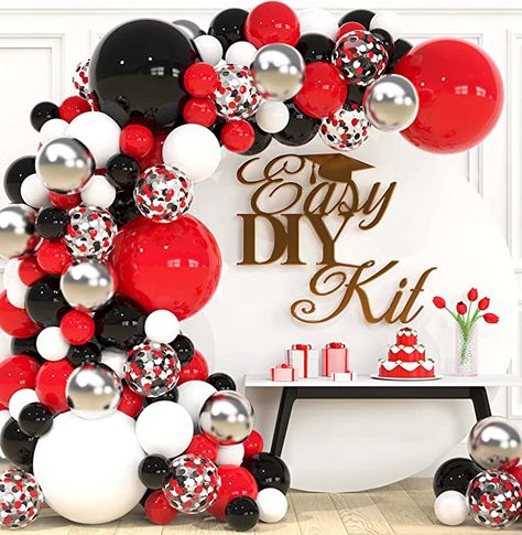 Red Balloon Garland, Birthday Vegas, Black And White Balloons, Bridal Shower Balloons, Balloon Arch Kit, Valentines Balloons, Graduation Balloons, Baby Shower Bbq, Pastel Balloons