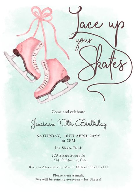 Modern lace up your skates ice skate birthday invitation Retro Birthday Invitation, Ice Skating Party, Skate Birthday, Skating Party, Modern Birthday, Skate Party, Retro Birthday, Winter Blue, Ice Skate