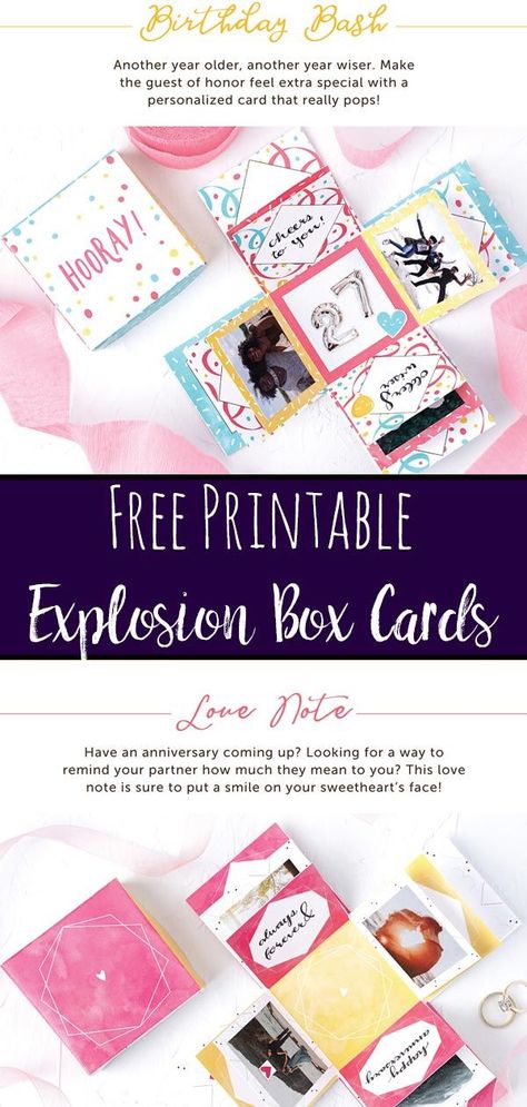 Free Printable Explosion Box Card: Amazingly Unique Card. Give to someone you love. #free #printable #freeprintable #freecard #explosionbox Exploding Box Template, Explosion Box Tutorial, Box Template Printable, Box Printable, Printable Box, Box Cards, Exploding Boxes, Altered Boxes, Birthday Box