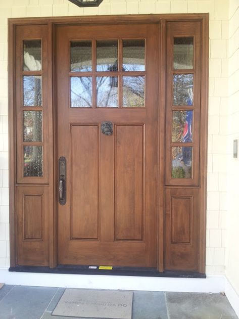 Craftsman Style Front Doors, Craftsman Exterior Door, Craftsman Entry, Exterior Doors With Sidelights, Craftsman Doors, Brown Front Doors, Wooden Front Door, Entry Door With Sidelights, Traditional Front Doors