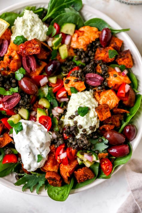 Cava Bowl, Meal Prep Dinner, Food Processor Uses, Protein Veggies, Harissa Chicken, Cubed Sweet Potatoes, Copy Cats, Lemon Tahini Dressing, Red Onion Salad