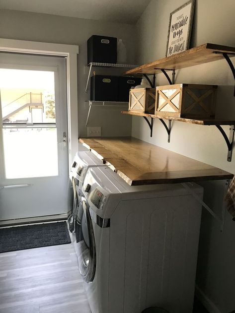 Folding Table On Top Of Washer And Dryer, Washer And Dryer Space Ideas, Washer Dryer Table Top, Over Washer Shelf, Table Top Over Washer And Dryer, Laundry Room Folding Table Over Washer And Dryer, Shelf On Top Of Washer And Dryer, Removable Shelf Over Washer And Dryer, Hiding Washer And Dryer In Kitchen