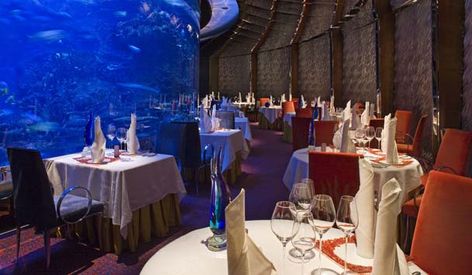 Burj Al Arab Jumeirah-Luxury Dubai Holidays from Elegant Resorts Aquarium Architecture, Underwater Restaurant, Dubai Holidays, Luxury Restaurant, Burj Al Arab, Dubai Hotel, Fiji Water, Luxury Rooms, Top Restaurants