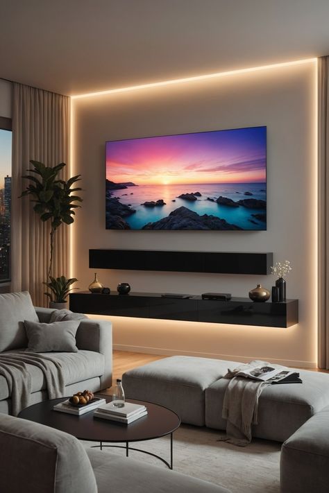 20 Modern Living Room TV Wall Ideas – ToolzView Backlit Tv, Modern Living Room Tv Wall, Room Tv Wall Ideas, Living Room Tv Wall Ideas, Modern Living Room Tv, Office Bedroom Ideas, Light Blue Living Room, Tv Wall Ideas, All Crafts