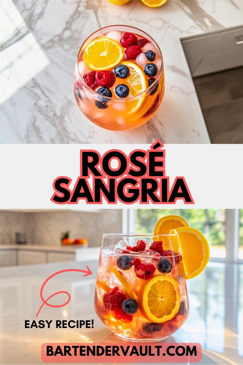 Easy Sangria, Simple Cocktails, Rosé Sangria, Brunch Picnic, Easy Sangria Recipes, Rose Sangria, Easy Cocktail, Sangria Recipe, Fruity Drinks