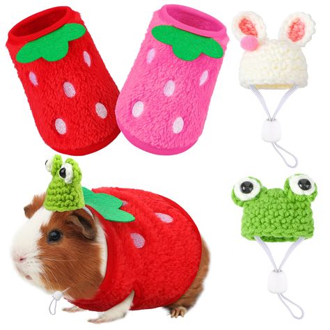 4 Pieces Guinea Pig Stuff Includes 2 Guinea Pig Clothes and 2 Cute Mini Hats with Adjustable Strap Small Animal Warm Vest Coz Crochet Hamster Clothes, Gine Pig, Hamster Clothes, Pig Halloween Costume, Sea Pig, Guinea Pig Costumes, Hamster Supplies, Pig Clothes, Guinea Pig Clothes