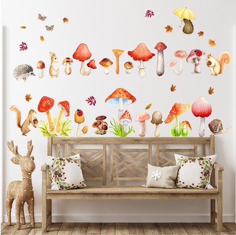 PRICES MAY VARY. Colorful Mushroom Wall Decals: comes with 1 sheet(40x90 cm), watercolor mushroom animal wall decals. Cute Mushroom Wall Stickers: easy to use, just peel and stick, removable with no residue left. Watercolor Animal Wall Stickers: made of high quality pvc material , reliable and safe to use, which are not easy to fall off or fade. Autumn Leaf Wall Decals: applied for any smooth, flat, clean surface, such as walls, windows, furniture, floor, glass, mirror, door. Mushroom Wall Decor Wall Sticker Design, Decor Stickers, Deco Stickers, Wall Decor Decals, Cartoon Wall, Bilik Tidur, Wall Stickers Bedroom, Butterfly Wall Stickers, Pvc Wall