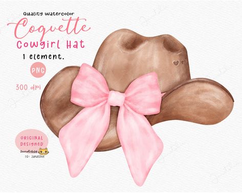 Cowgirl Hat Aesthetic, Coquette Clipart, Soft Era, Coquette Cowgirl, Aesthetic Watercolor, Cowgirl Baby Showers, Rodeo Party, Cute Coquette, Hat Aesthetic