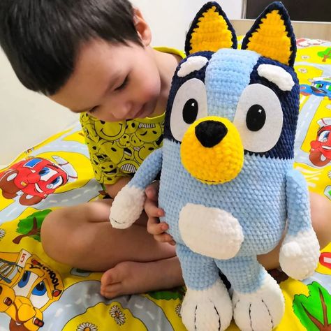 Handmade crochet dog, perfect gift for kids. Adorable and cu - Inspire Uplift Crochet Bluey Amigurumi, Crochet Bluey, Bingo Heeler, Bingo Patterns, Soft Toy Dog, Bluey And Bingo, Bluey Bingo, Crochet Hat Free, Crochet Hats Free Pattern