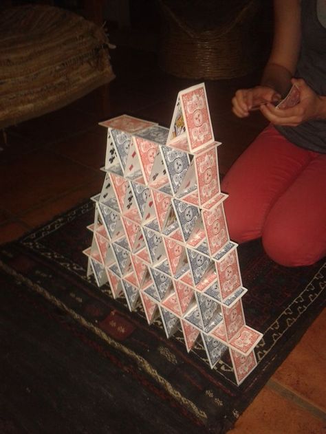 How to Build a Tower of Cards: 7 Steps (with Pictures) Card House Building, Card Tower Challenge, Crafts To Do With Playing Cards, What To Do With Playing Cards, Card Tower, Playing Card Crafts, Paper Tower, Card House, Diy Playing Cards